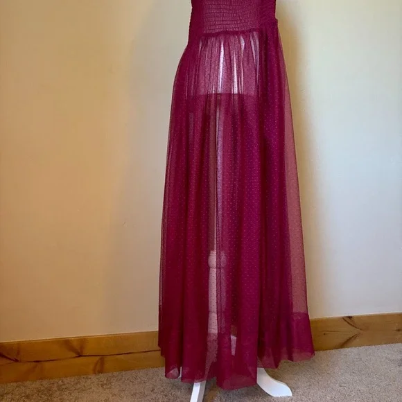 Free People Intimately Women's L Can't Stop Won't Stop Mesh Slip Dress Burgundy - Picture 4 of 12